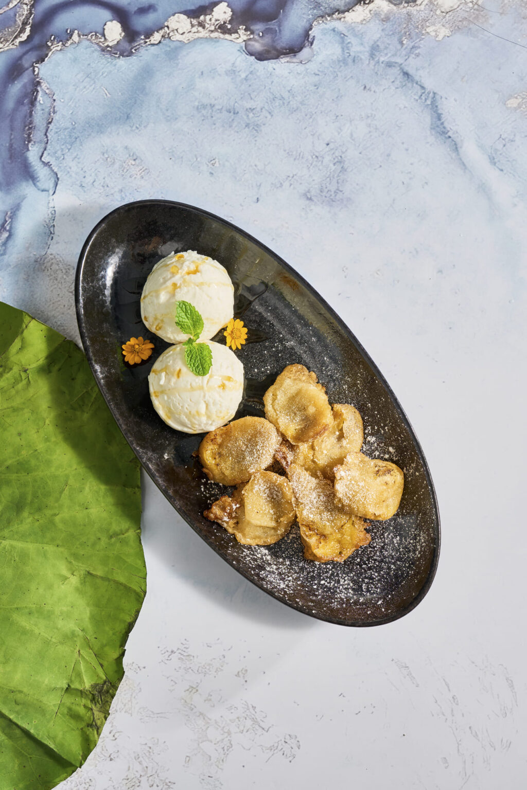 Banana Fritters With Coconut Ice Cream